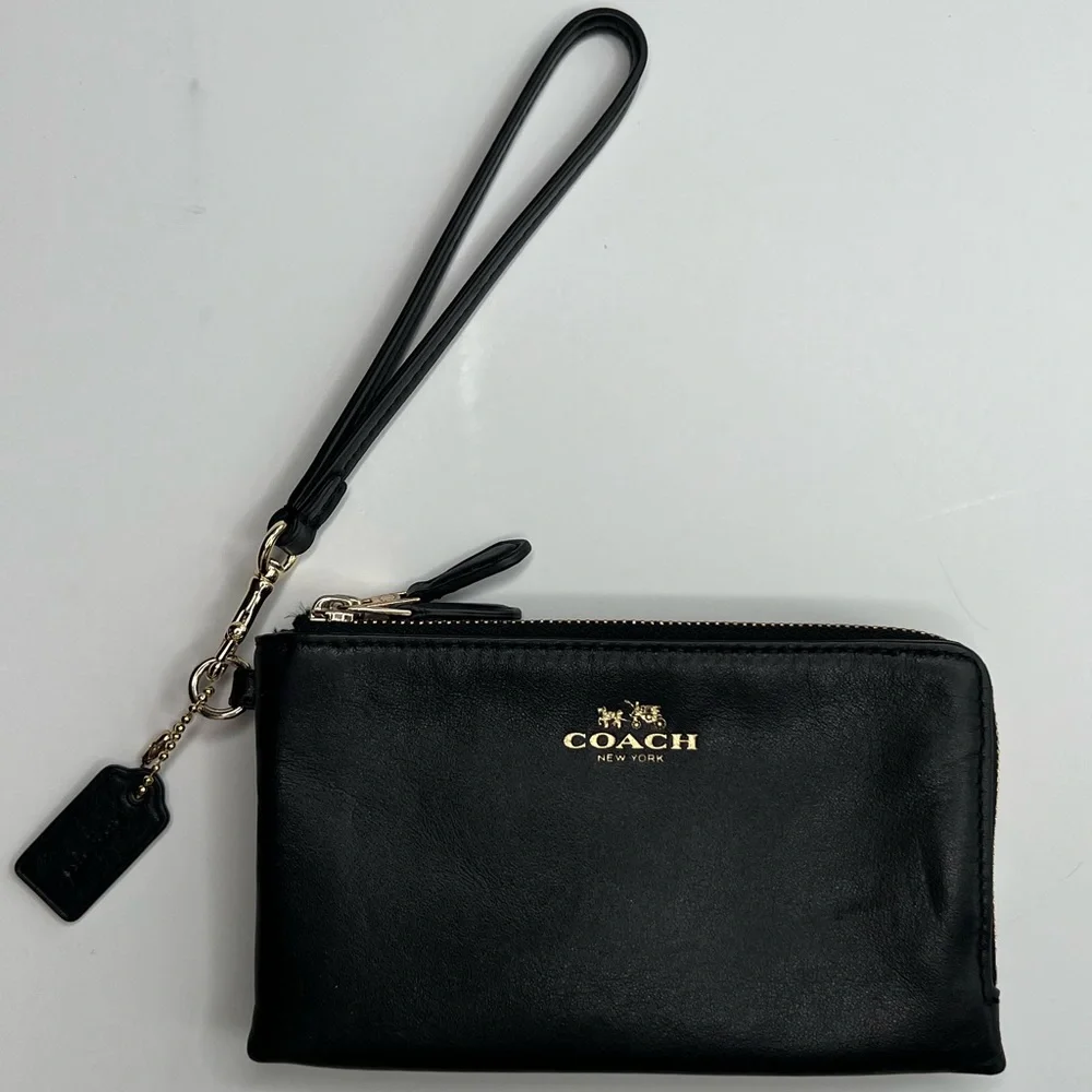 Vintage Coach Double Zip Leather Wristlet Wallet High Quality Leather Black